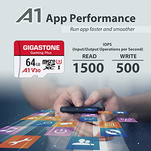 Gigastone 64GB Micro SD Card, Gaming Plus, Nintendo-Switch Compatible, High Speed 90MB/s, 4K UHD Video Recording, Micro SDXC UHS-I A1 V30 U1 Class 10