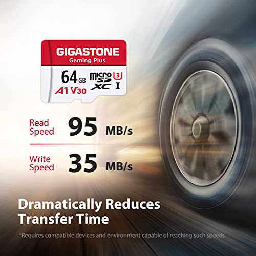 Gigastone 64GB Micro SD Card, Gaming Plus, Nintendo-Switch Compatible, High Speed 90MB/s, 4K UHD Video Recording, Micro SDXC UHS-I A1 V30 U1 Class 10