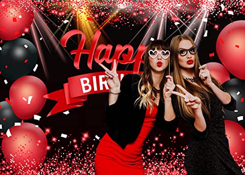 AIIKES 7X5FT Happy Birthday Backdrop Red Glitter Balloons for Girls Women Photography Backdrop Birthday Party Decorations Backdrop Photo Studio Props 12-410