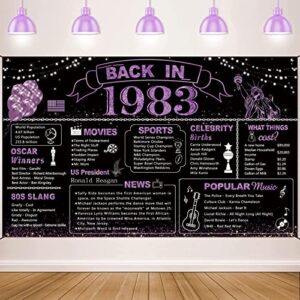 darunaxy purple 40th birthday party decorations, back in 1983 banner cheer to 40 years old birthday photography background vintage 1983 poster backdrop for girls 40th class reunion party supplies