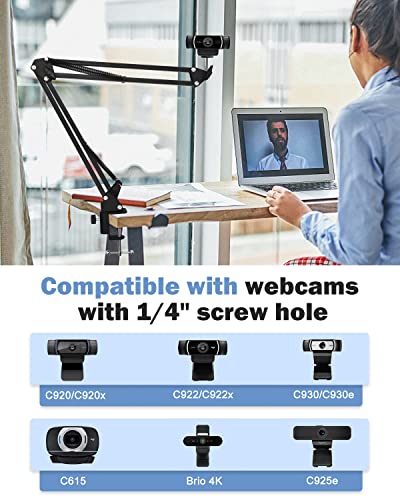 Boseen Webcam Stand Desk Mount - Suspension Boom Scissor Arm Webcam Holder with Desk Clamp Mount for Logitech Webcam C920 C922 C922x C920S C930e C930 C615 Brio 4K and Other Devices with 1/4" Thread