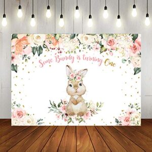 pink floral rabbit first birthday backdrop spring watercolor flower baby girl happy 1st birthday background baby shower newborn baby party decorations cake table supplies photo booth props 7x5ft