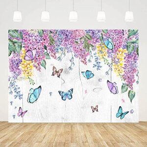 ablin 7x5ft spring butterfly photography backdrop for birthday baby shower party decorations purple flowers wood background wedding photo backdrop shoot props (cq236)