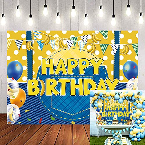 Yellow Cartoon Birthday Backdrop Cowboy Banana Balloon Photo Background Boy Child Happy Birthday Party Supplies Baby Shower Cake Table Decoration Backdrop 7x5FT