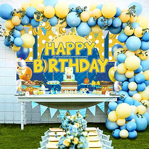 Yellow Cartoon Birthday Backdrop Cowboy Banana Balloon Photo Background Boy Child Happy Birthday Party Supplies Baby Shower Cake Table Decoration Backdrop 7x5FT