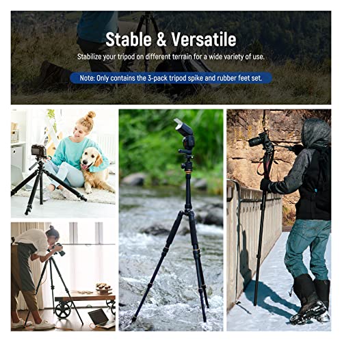 NEEWER Universal Rubber Feet Tripod Spike, 3 PCS Non-Slip Tripod Feet for Uneven Ground, 3/8”-16 Replacement Spike Compatible with Andoer Gitzo Benro Induro Kingjoy Weifeng Tripod Monopod