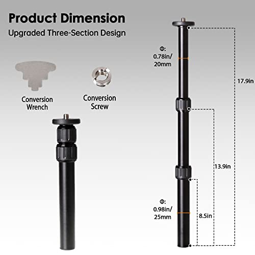 Nycetek 3 Section Tripod Extension Arm, 18" Super Sturdy Aluminium Tripod Extension Tube with 1/4” to 3/8” Screw, Tripod Extender Rod with Locking System for Tripod/DSLR Camera, Max Load 11lb