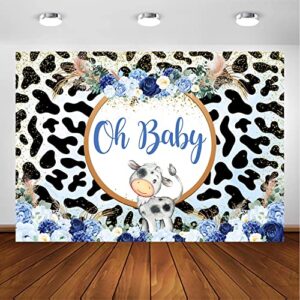 avezano milk cows baby shower backdrop oh baby sign baby shower party decorations blue cow stripes floral backdrops cake table banners boys photography backdground (7x5ft)