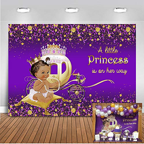 Mocsicka Princess Baby Shower Backdrop Little Princess Girl Baby Shower Party Decorations Backdrops Glitter Purple Baby Shower Carriage Photography Background