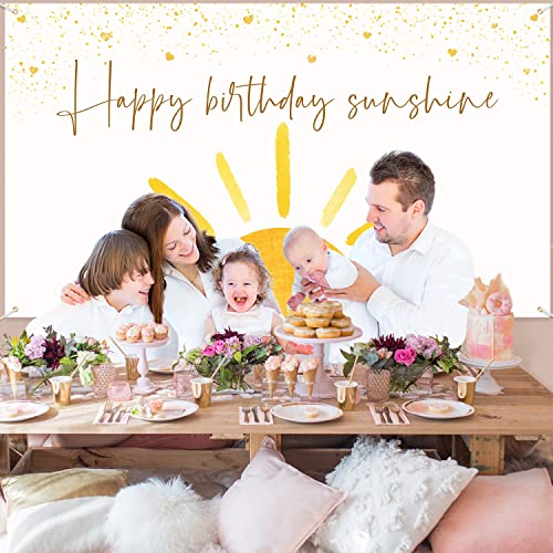 G1ngtar Boho Sun Happy Birthday Sunshine Backdrop Banner First Trip Around the Sun Wall Hanging Decor Muted Sun Theme Birthday Party Photography Background Decoration Supplies for Boys Girls