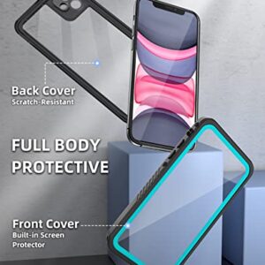 WIFORT iPhone 11 Waterproof Case - Built-in Screen Protector Water Resistant Cover Protective Drop Protection Hard, Shockproof Full Body Defender Tough Military Grade - 6.1" Teal