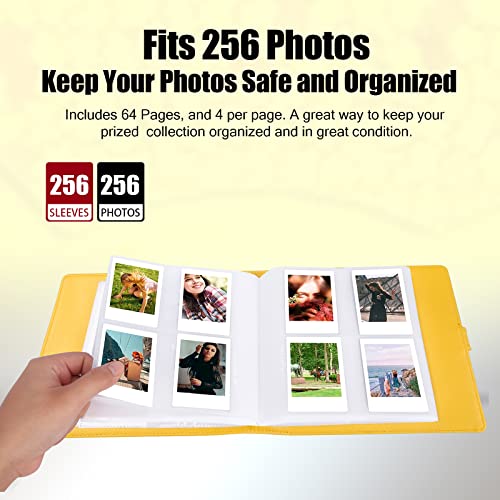 256 Pockets Photo Album for Fujifilm Instax Mini 11 12 9 7+ 40 Evo Liplay 90 8 Instant Camera/Mini Link SP-1 Printer, Photo Album for Polaroid Zink 2x3" Photo/Mint Zip Instant Camera Printer (Yellow)