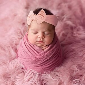 3PCS Newborn Baby Photography Props Soft Faux Fur Mat Basket Stuffer Rug Handmade Pearl Long Ripple Wrap Blanket with Headband Newborn Photo Shoot Props