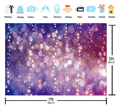 WR Purple Light Spots Backdrop Dreamy Glitter Dots Halos Photography Background Girl Birthday Party Baby Shower Decor Banner Video Photo Studio Props, 7x5FT(width 210cm x Height 150cm)