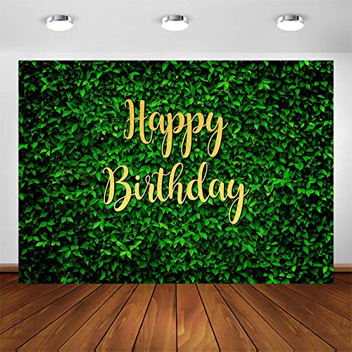 Avezano Green Leaves Happy Birthday Backdrop for Jungle Safari Party Decorations Photography Background Nature Green Rustic Lawn Leaves Birthday Party Photoshoot Photobooth (8x6ft)