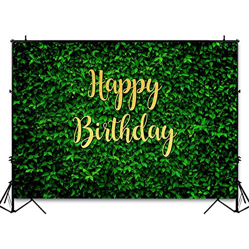 Avezano Green Leaves Happy Birthday Backdrop for Jungle Safari Party Decorations Photography Background Nature Green Rustic Lawn Leaves Birthday Party Photoshoot Photobooth (8x6ft)