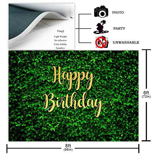 Avezano Green Leaves Happy Birthday Backdrop for Jungle Safari Party Decorations Photography Background Nature Green Rustic Lawn Leaves Birthday Party Photoshoot Photobooth (8x6ft)