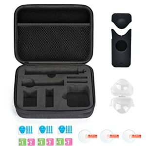 4in1 Carry Case for Insta360 One X2, Includes Lens Cap, Three Lens Guards and Black Rubber Sleeve Case and Lanyard, Compatible for Insta360 Bullet Time Handle