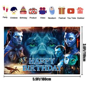 Avatar Birthday Party Decorations Banner,Avatar Party Supplies Decorations Backdrop,Kids Birthday Decoration ,Avatar 2 Character James Neytiri Background for Photo Booth Props（6 x 3.6ft）