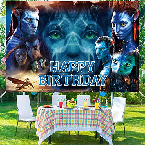 Avatar Birthday Party Decorations Banner,Avatar Party Supplies Decorations Backdrop,Kids Birthday Decoration ,Avatar 2 Character James Neytiri Background for Photo Booth Props（6 x 3.6ft）