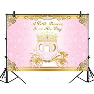 Mocsicka Little Princess Baby Shower Backdrop Pink Princess Carriage Gold Crown Baby Shower Background 7x5ft Silver Little Stars Girls Baby Shower Banner Decorations for Photobooth Props