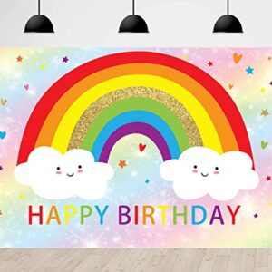 Rainbow Birthday Backdrops for Girls Bokeh Happy Birthday Party Decoration Supplies Kids Rainbow Clouds Cake Table Banner Photo Studio Props 5x3ft