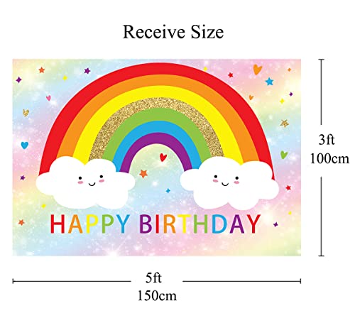 Rainbow Birthday Backdrops for Girls Bokeh Happy Birthday Party Decoration Supplies Kids Rainbow Clouds Cake Table Banner Photo Studio Props 5x3ft