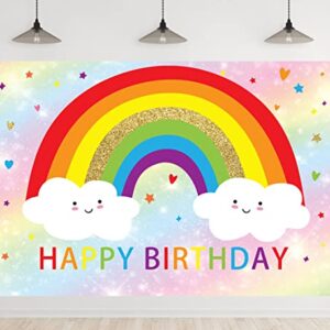 Rainbow Birthday Backdrops for Girls Bokeh Happy Birthday Party Decoration Supplies Kids Rainbow Clouds Cake Table Banner Photo Studio Props 5x3ft