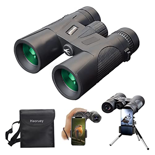 12x42 HD Binoculars for Adults with Phone Adapter and Foldable Tripod Waterproof Compact Binoculars with Large View Clear Low Light Vision High Power Binocular for Hunting Bird Watching Camping Travel