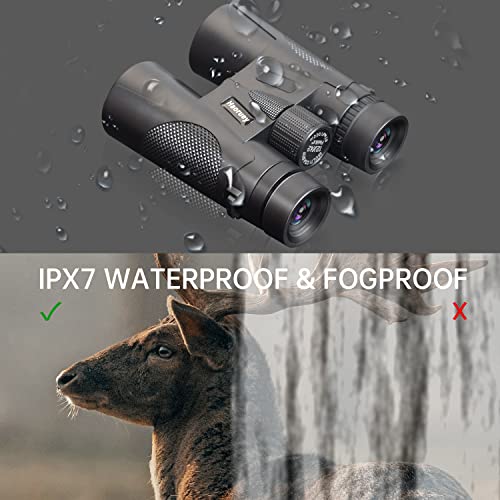 12x42 HD Binoculars for Adults with Phone Adapter and Foldable Tripod Waterproof Compact Binoculars with Large View Clear Low Light Vision High Power Binocular for Hunting Bird Watching Camping Travel