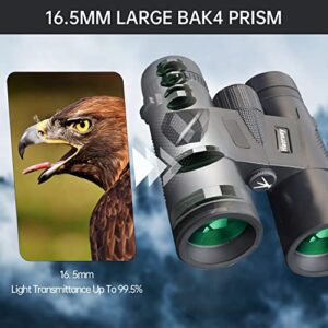 12x42 HD Binoculars for Adults with Phone Adapter and Foldable Tripod Waterproof Compact Binoculars with Large View Clear Low Light Vision High Power Binocular for Hunting Bird Watching Camping Travel