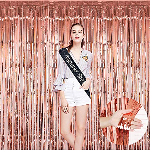 3 Packs 3.2ft x 6.6ft Rose Gold Metallic Tinsel Foil Fringe Curtains Photo Booth Props for Birthday Wedding Engagement Bridal Shower Baby Shower Bachelorette Holiday Celebration Party Decorations
