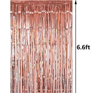 3 Packs 3.2ft x 6.6ft Rose Gold Metallic Tinsel Foil Fringe Curtains Photo Booth Props for Birthday Wedding Engagement Bridal Shower Baby Shower Bachelorette Holiday Celebration Party Decorations