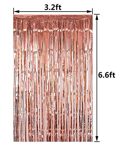 3 Packs 3.2ft x 6.6ft Rose Gold Metallic Tinsel Foil Fringe Curtains Photo Booth Props for Birthday Wedding Engagement Bridal Shower Baby Shower Bachelorette Holiday Celebration Party Decorations