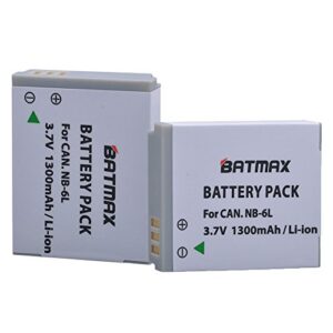 batmax 2 pack nb-6l nb-6lh replacement batteries for canon powershot sx500 is, sx710 hs,sx520 hs,sx530 hs,sx510 hs,s120,sx700 hs,sx610 hs,sx600 hs, d30, and s95 cameras
