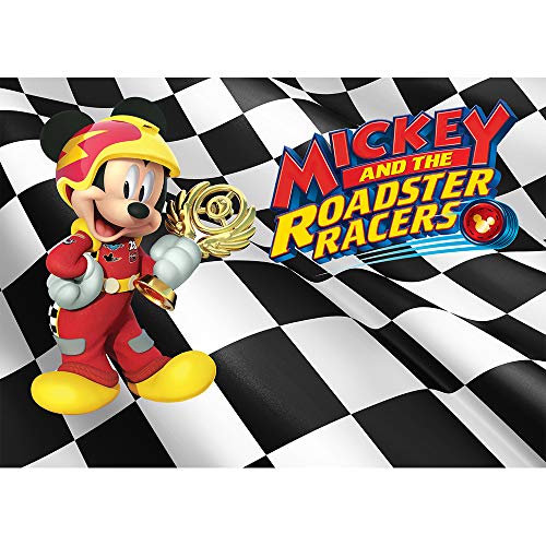 Mickey and the Roadster Racers Background for Photography 7x5ft Black and White Chequered Flag Race Car Themed Photography Backdrop