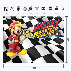 Mickey and the Roadster Racers Background for Photography 7x5ft Black and White Chequered Flag Race Car Themed Photography Backdrop