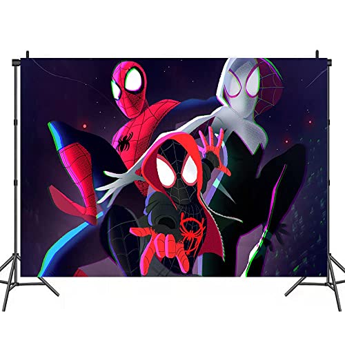 Spider Hero Party Background Miles Morales Parallel Universe Childrens Birthday Party Photo Backdrop Background Baby Shower Photography Banner Decoration 5X3FT