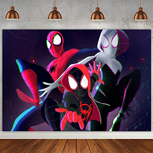 Spider Hero Party Background Miles Morales Parallel Universe Childrens Birthday Party Photo Backdrop Background Baby Shower Photography Banner Decoration 5X3FT