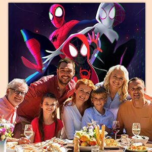 Spider Hero Party Background Miles Morales Parallel Universe Childrens Birthday Party Photo Backdrop Background Baby Shower Photography Banner Decoration 5X3FT