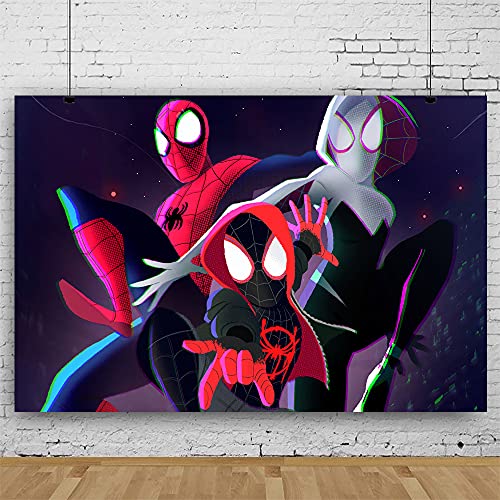 Spider Hero Party Background Miles Morales Parallel Universe Childrens Birthday Party Photo Backdrop Background Baby Shower Photography Banner Decoration 5X3FT