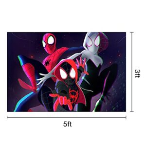 Spider Hero Party Background Miles Morales Parallel Universe Childrens Birthday Party Photo Backdrop Background Baby Shower Photography Banner Decoration 5X3FT