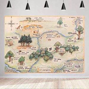LYCGS 7X5FT 100 Acre Forest Map Backdrop Baby Shower Bear Background One Year Old Birthday Party Backdrop Happy Birthday Bear Home Map Backdrops for Kids X-80