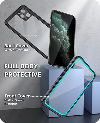 WIFORT iPhone 11 Pro Waterproof Case Built-in Screen Protector Water Resistant Cover Protective Drop Protection Hard, Shockproof Full Body Defender Tough Military Grade - 5.8" Teal