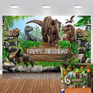 MECOLO 7x5ft Dinosaur Theme Backdrops Jungle Park Boy Kids Birthday Party Photography Background for Baby Shower Cake Table Decoration Photo Party Supplies Banner