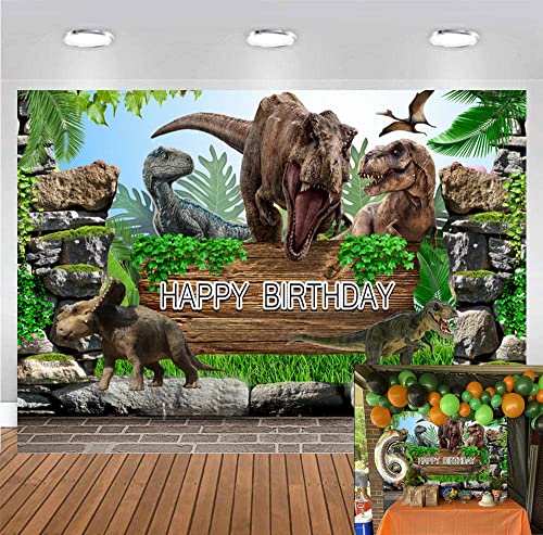 MECOLO 7x5ft Dinosaur Theme Backdrops Jungle Park Boy Kids Birthday Party Photography Background for Baby Shower Cake Table Decoration Photo Party Supplies Banner