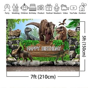 MECOLO 7x5ft Dinosaur Theme Backdrops Jungle Park Boy Kids Birthday Party Photography Background for Baby Shower Cake Table Decoration Photo Party Supplies Banner