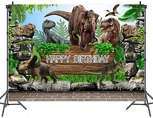 MECOLO 7x5ft Dinosaur Theme Backdrops Jungle Park Boy Kids Birthday Party Photography Background for Baby Shower Cake Table Decoration Photo Party Supplies Banner