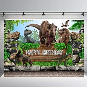 MECOLO 7x5ft Dinosaur Theme Backdrops Jungle Park Boy Kids Birthday Party Photography Background for Baby Shower Cake Table Decoration Photo Party Supplies Banner