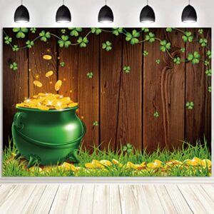 drihanco 7x5ft st. patrick’s day decorations backdrop lucky irish festival picture background for photography wooden wall green shamrock clover gold coins greenery holiday party supplies banner